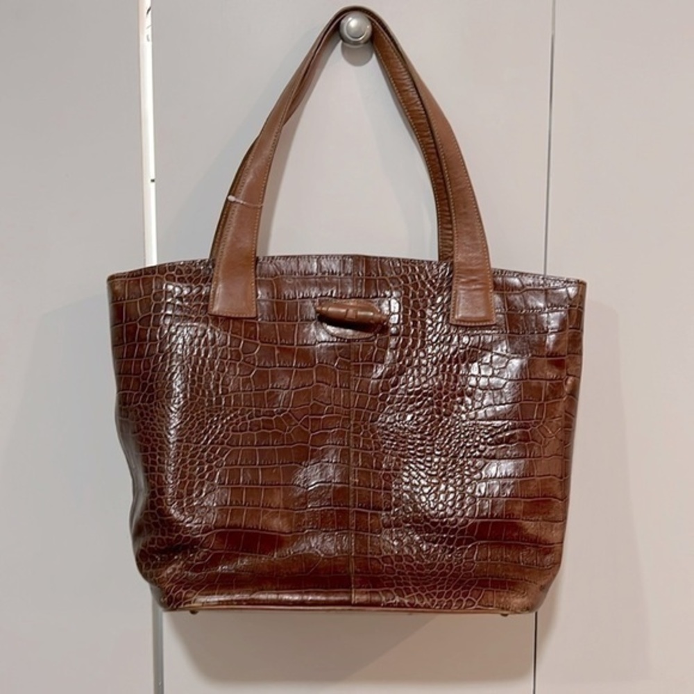 Eric Javits New York leather croc tote approx  17x13x7